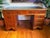 Vintage Twin Pedestal Desk in Yew Wood and Leather Top, 1980 For Sale - Image 6 of 18
