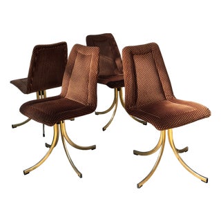 Swivel Chairs in Velour Fabric, Italy, 1970s, Set of 4 For Sale