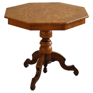 Vintage Art Deco Danish Octagon Side Table in Birch with Intarsia Top, 1940s For Sale