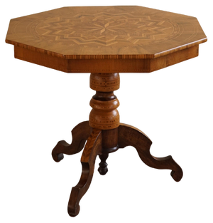 Vintage Art Deco Danish Octagon Side Table in Birch with Intarsia Top, 1940s