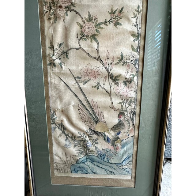 Pair Chinese Silk Scroll Framed Paintings For Sale - Image 9 of 12