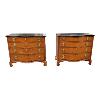 1990s Hickory Chair Winterthur Country Estate Collection Walnut Chests With Black Lacquered Tops - A Pair For Sale