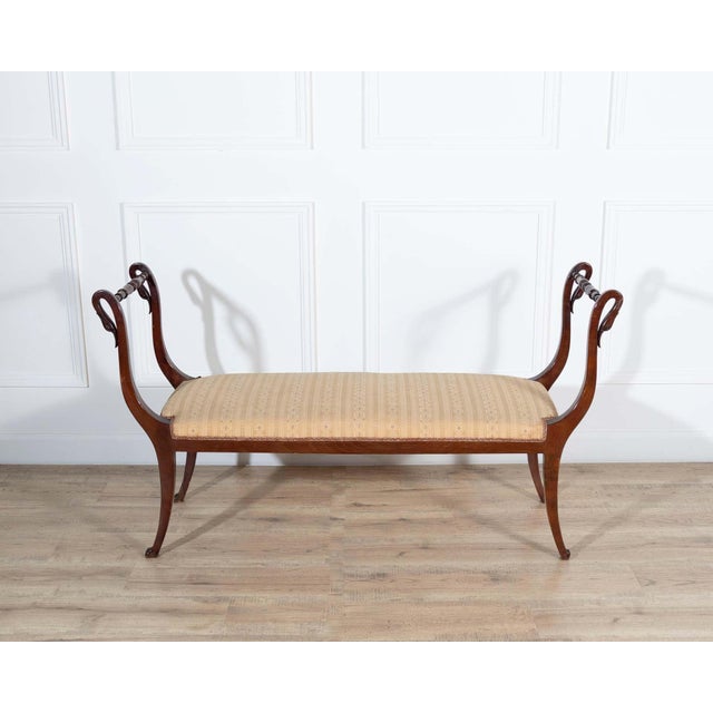 Wood 19th Century Neapolitan Empire Bench in Solid Mahogany with Swan Motifs For Sale - Image 7 of 9