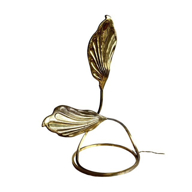 Brass Rhubarb Double Leaves Table Lamp by Tommaso Barbi for G&g Studio E Designo, 1960s For Sale