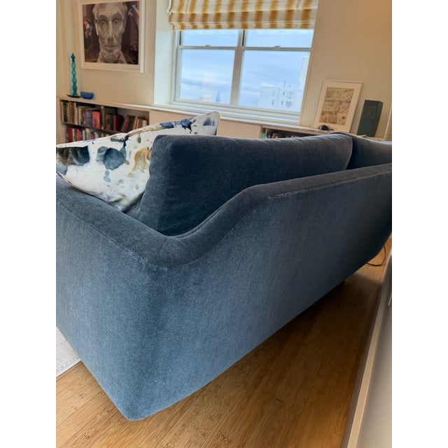 Vintage Dunbar three-seat sofa attributed to legendary designer Edward Wormley for Dunbar, upholstered in sumptuous steel...
