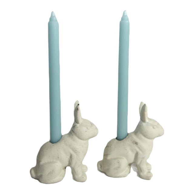 Vintage Cast Iron Rabbits Candle Holders For Sale