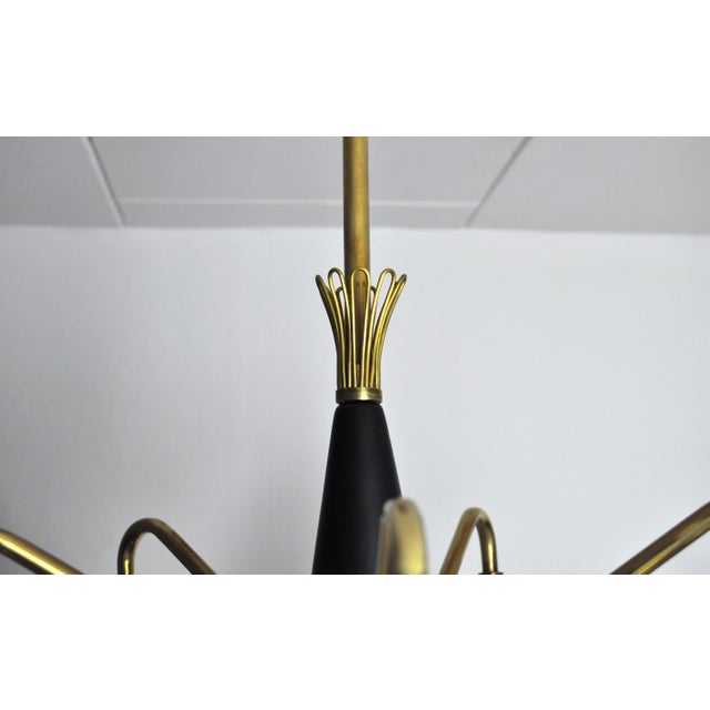 Black Scandinavian Ceiling Lamp in Brass and Opaline Glass, 1950s For Sale - Image 8 of 14