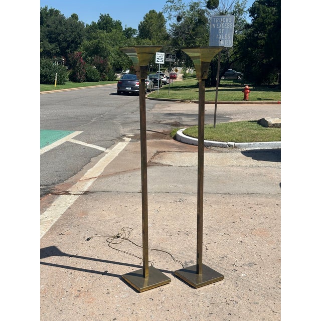 Pair of 1970s Brass Torchieres For Sale - Image 10 of 11