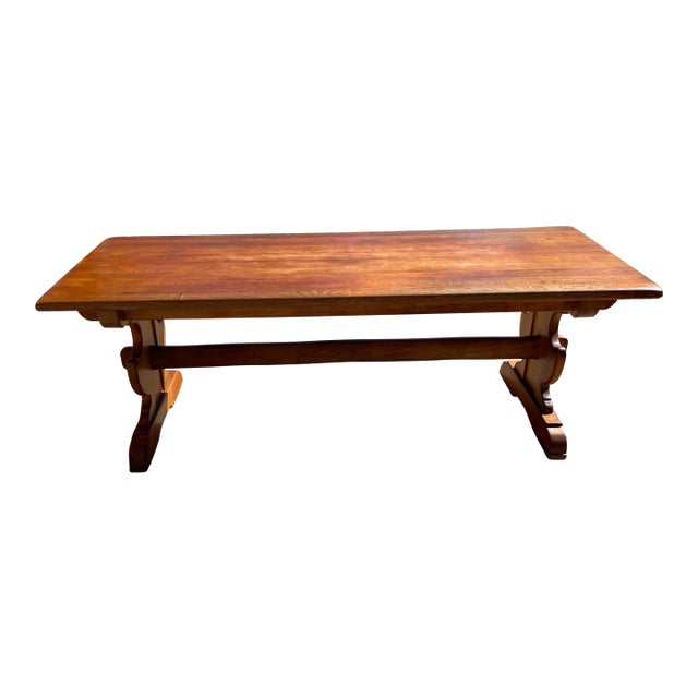 Vintage French Country Trestle Farm Dining Table For Sale