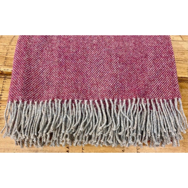 Soft Merino Lambswool Throw in a Rich Boysenberry Purple Chevron / Herringbone Pattern - Made in England For Sale In Dallas - Image 6 of 13