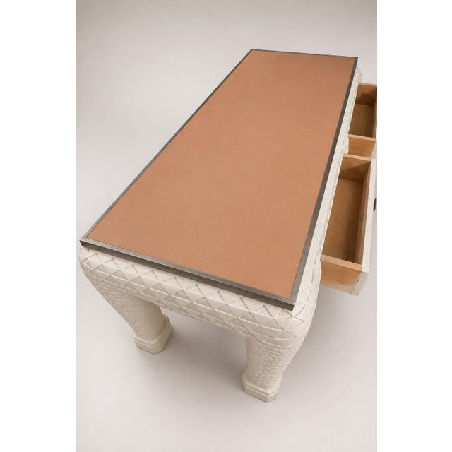 Wood Italian Painted & Carved Leather Top Desk or Console, Style of John Dickinson For Sale - Image 7 of 8