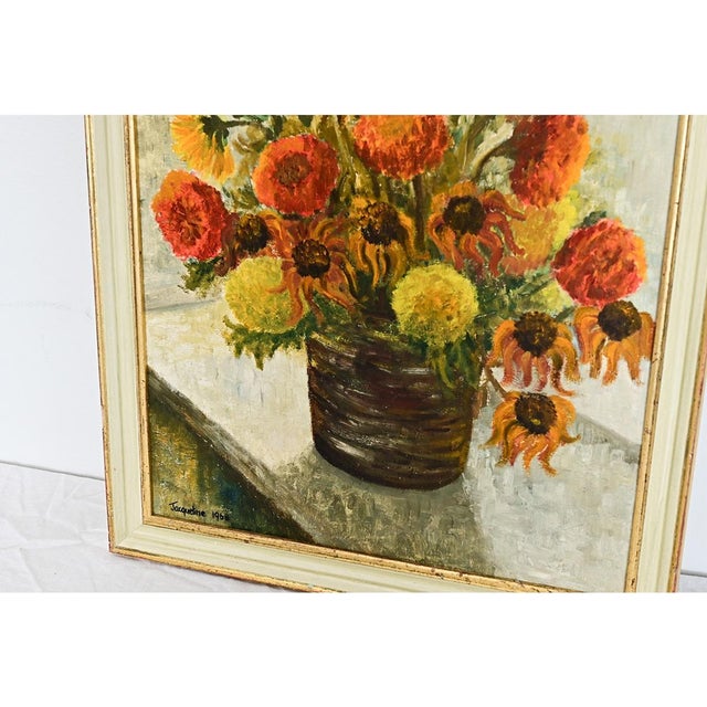 Textile English Vintage Framed Floral Still Life Painting For Sale - Image 7 of 8