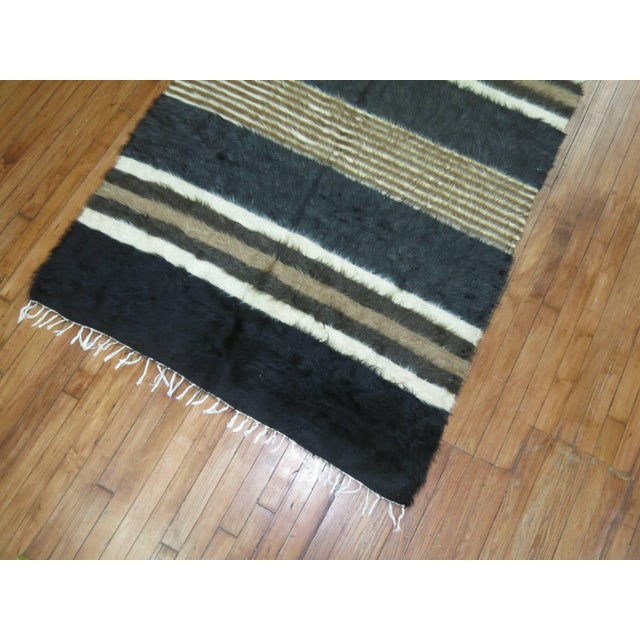 Black Gray Brown Ivory Plush Organic Vintage Mohair Wool Rug For Sale - Image 4 of 6