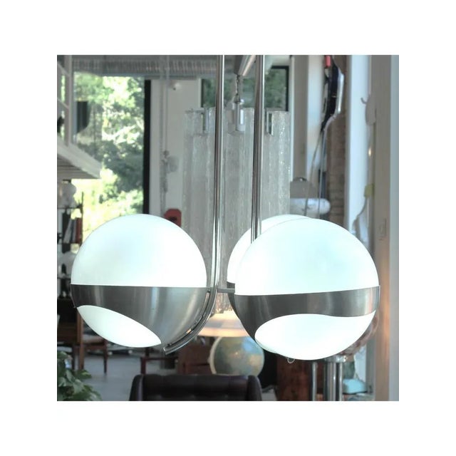 1970s 3-Light Chandelier in Glass and Stainless Steel from Lamperti, 1970s For Sale - Image 5 of 16