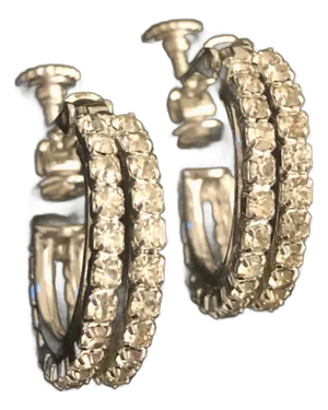 1950s Les Bernard Double Hoop Crystal Earrings - 2 Pieces