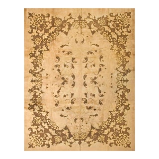 1930s Tan Camel Medallion Antique Chinese Art Deco Rug 8'9" X 11'4" Handknotted Wool Carpet For Sale
