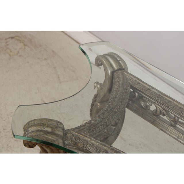 Vintage Silver Finish Glass Top Console Table For Sale - Image 11 of 18