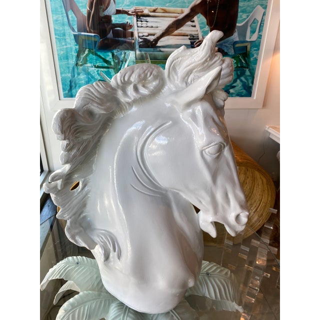 1970s Vintage Plaster White Lacquered Modern Large Horse Head Statue For Sale - Image 5 of 12