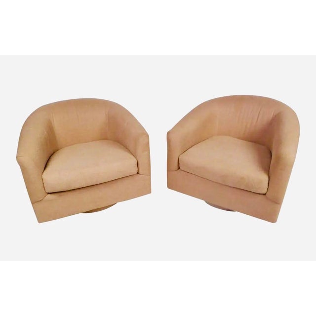 1980's Palm Beach Rose-Colored Swivel Lounge Chairs by Cachet Furniture- A Pair For Sale In Miami - Image 6 of 10