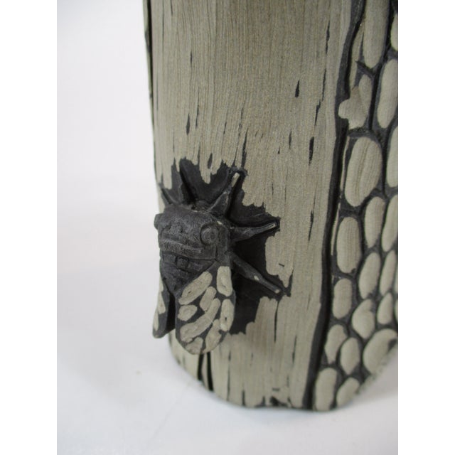 Vintage Chinese Yixing Zisha Handmade Pottery Segment Mud Clay Tree Trunk Bug Tea Pot For Sale - Image 9 of 12