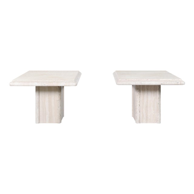 Vintage Italian Modern Travertine Side Tables With Bullnose Edge, 1980s For Sale