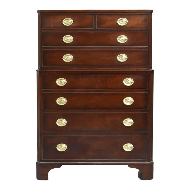 1960s Georgian Mahogany Highboy Dresser by Kindel For Sale