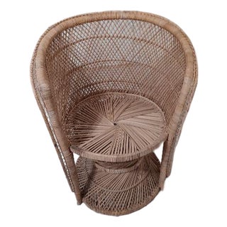 1980s Wicker Bamboo Barrel Arm Chair Natural For Sale