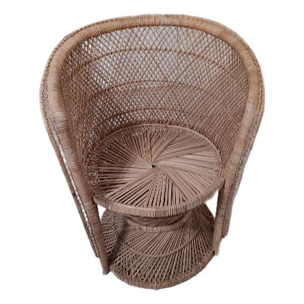 1980s Wicker Bamboo Barrel Arm Chair Natural For Sale