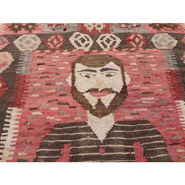 Galerie Shabab Collection Mid-20th Century Handmade Turkish Pictorial Flatweave Kilim Square Throw Rug For Sale - Image 4 of 8
