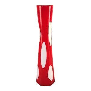 Mid-Century Modern Cased Glass Red & White Tall Art Glass Vase