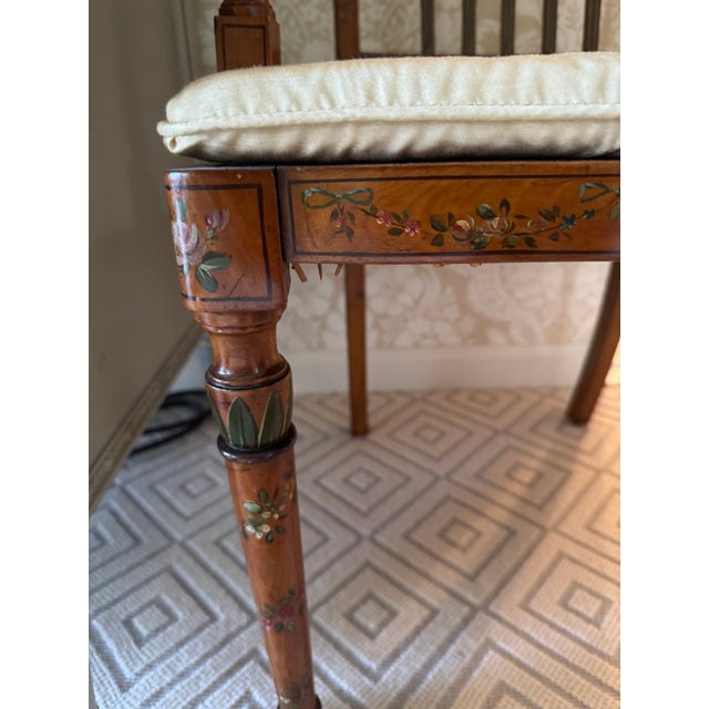 Early 20th Century Edwardian Satinwood Floral Painted Armchair With Cane Seat For Sale - Image 10 of 18