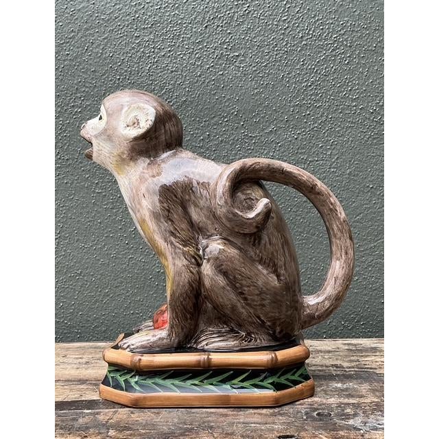 Brown Vintage Glazed Ceramic Monkey Pitcher For Sale - Image 8 of 12