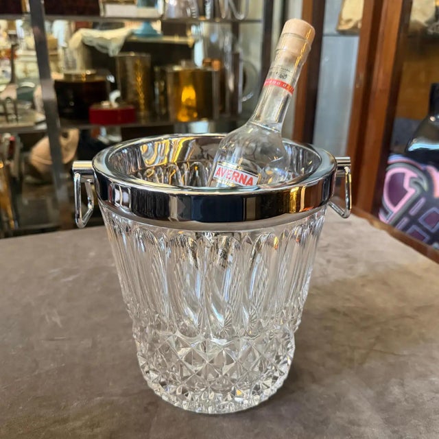 1980s 1980s Mid-Century Modern Cut Crystal and Chromed Metal French Wine Cooler For Sale - Image 5 of 10