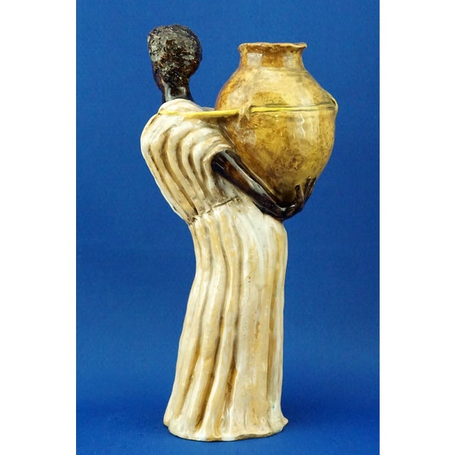 1940s 20th Century Majolica Ceramic Sculpture of Woman with Vase from Tanagra Rome, Italy For Sale - Image 5 of 18