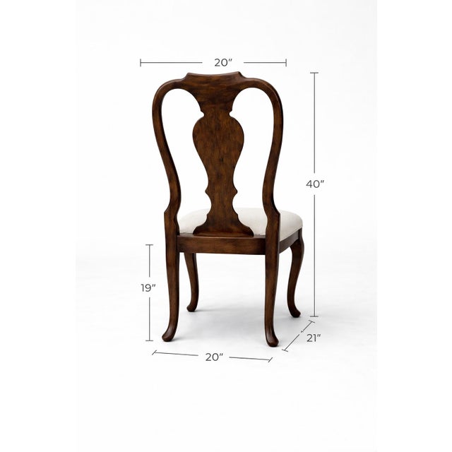 Queen Anne Set of Six Queen Anne Style Dining Chairs in Old Chapel Satin Walnut With Designer Ivory Linen Upholstery For Sale - Image 3 of 9