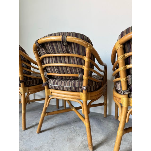 Brown Vintage Brown Jordan Rattan and Leather Dining Chairs – Set of 4 For Sale - Image 8 of 12