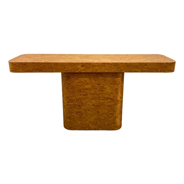 Vintage 1980s Postmodern Console Table Rounded Edge Hallway Table Caramel Grain Midcentury Italian Modern For Sale