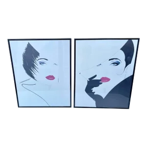 Patrick Nagel Style Art Deco Women Prints - a Pair