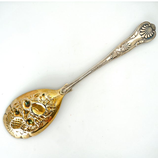 English Vintage English Silver Plate Berry Serving Spoon Circa 1930s For Sale - Image 3 of 6