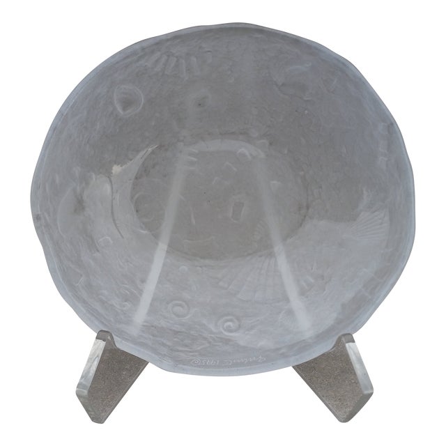 1995 Cristina Salusti Fossil Glass Frosted Low Bowl Handmade and Artist Signed For Sale