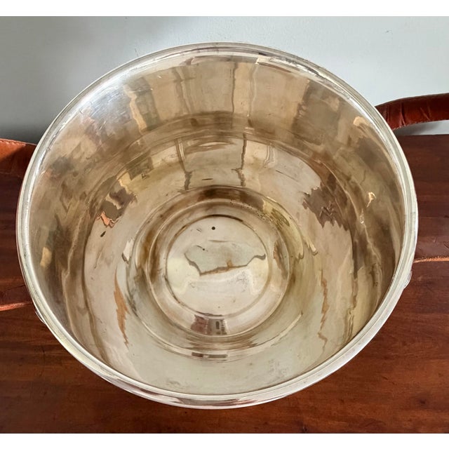 Silver Large Belgium Silverplate Ice Bucket With Leather Handles For Sale - Image 8 of 11