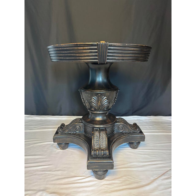 Late 20th Century Hollywood Regency Neoclassical Pedestal Accent Table With Gilt Marquetry & Glass Top For Sale In Greensboro - Image 6 of 11
