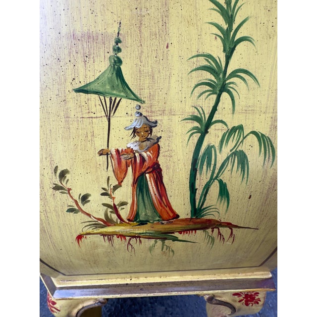 Yellow Paint Decorated Italian Chinoiserie Style Bombe Commode For Sale - Image 8 of 9