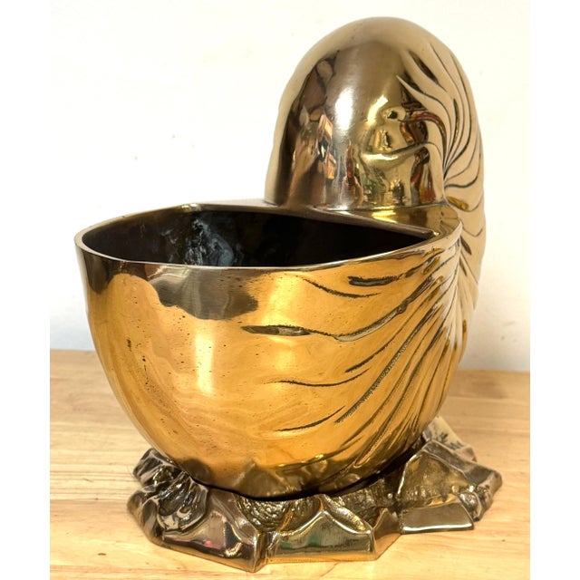 Late 20th Century Large Polished Brass Nautilus Shell Vase by Sarreid, Spain, Circa 1970s For Sale - Image 5 of 14