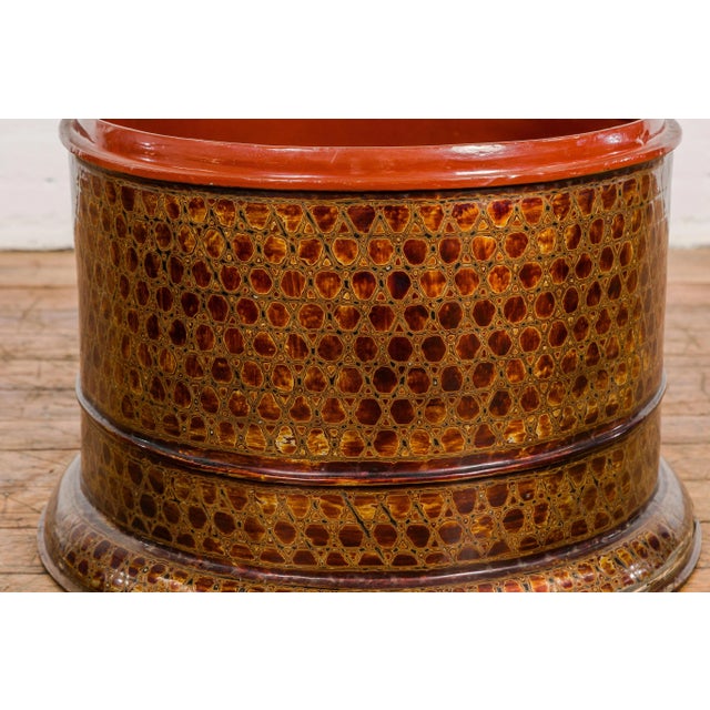 Brown Round Negora Lacquer Storage Bin with Snakeskin Patterns For Sale - Image 8 of 12