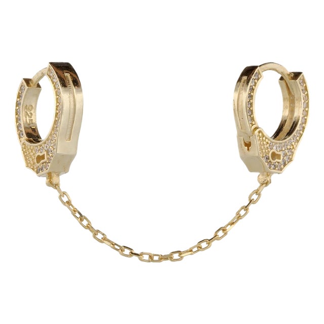 Gold & Diamond Handcuff Design Earring For Sale
