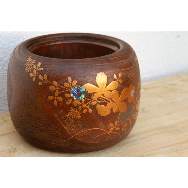 Wood Finely Inlaid Abalone Antique Japanese Hibachi For Sale - Image 7 of 8
