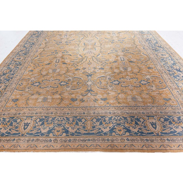 Textile Authentic 19th Century Indian Yellow Beige Botanic Handmade Wool Rug For Sale - Image 7 of 9