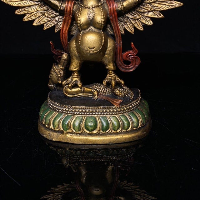Metal Late 19th Century Gilt Bronze Garuda Statue, Mythical Bird Figure, 700g For Sale - Image 7 of 9