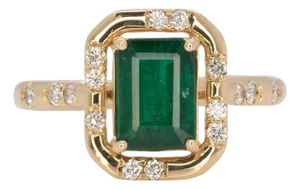 1.6Ct Aaa Zambian Emerald Ring With Natural Diamonds Accents: Solid 14k Gold, Size 6.75